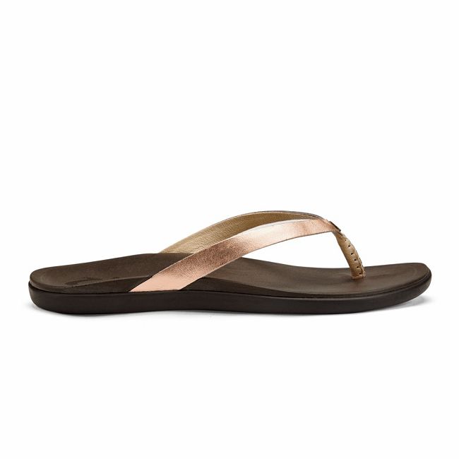 Olukai Women's Hoopio Leather Flip Flop - Copper / Dark Java US540-372